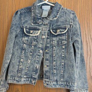 Little Lass Studded Bling Heart Snap Denim Jean Jacket-Girls 5